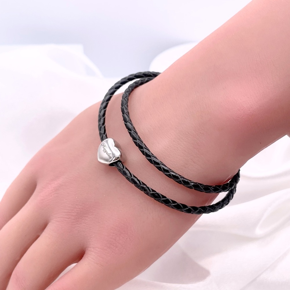 Linx Double Black Leather Braided Cord Bracelet with Custom Name Engraved…